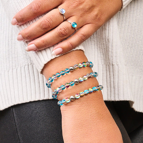Türkisfarbener Sonnenstrahl | Silber | Galaxie Glasperlenarmband